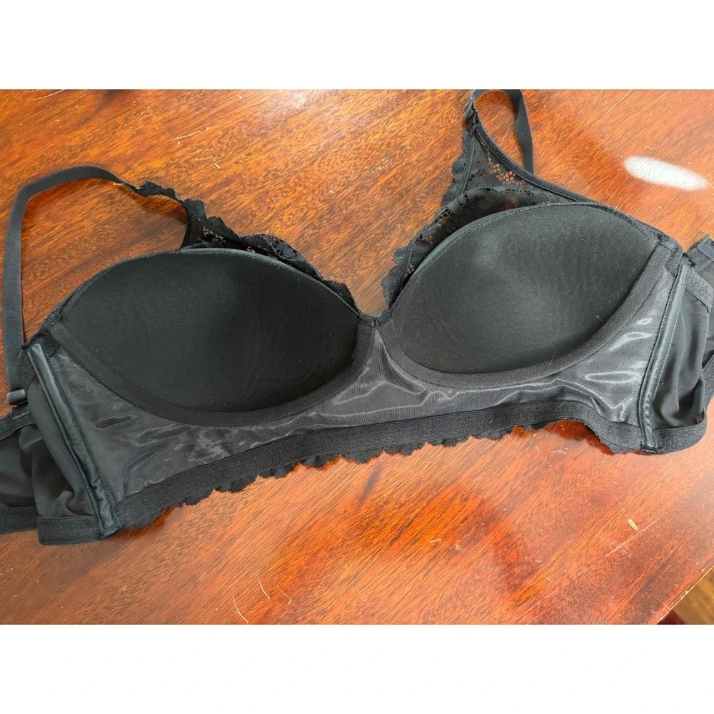 Maidenform Womens Longline Lace Wireless Bra 38D Black Floral Layering